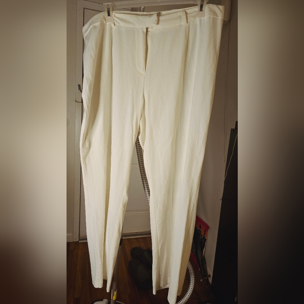 Ashley Stewart Cream Trousers with Straight-Leg Design
